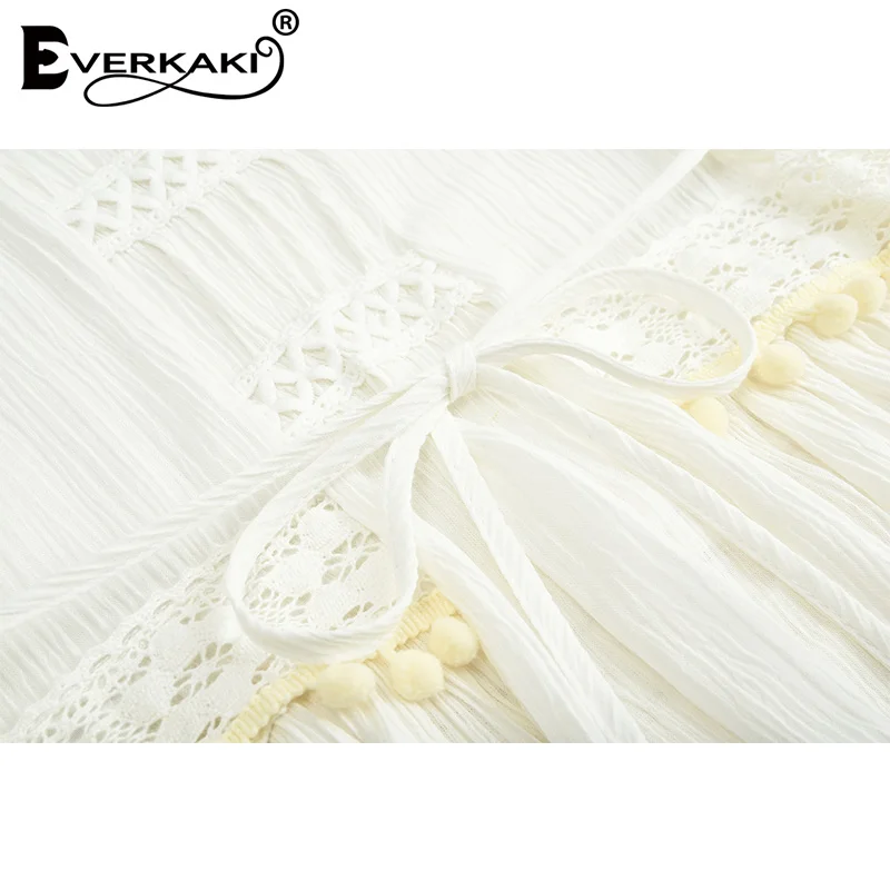 Everkaki белое кружевное женское платье с расклешенными рукавами Boho короткое