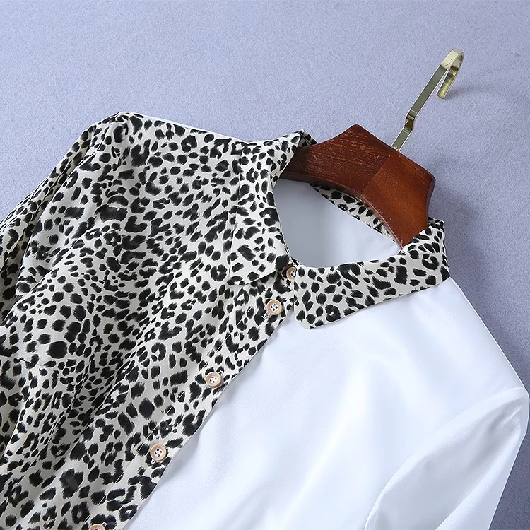 Женская дизайнерская рубашка с принтом 2019 повседневная леопардовая Лоскутная