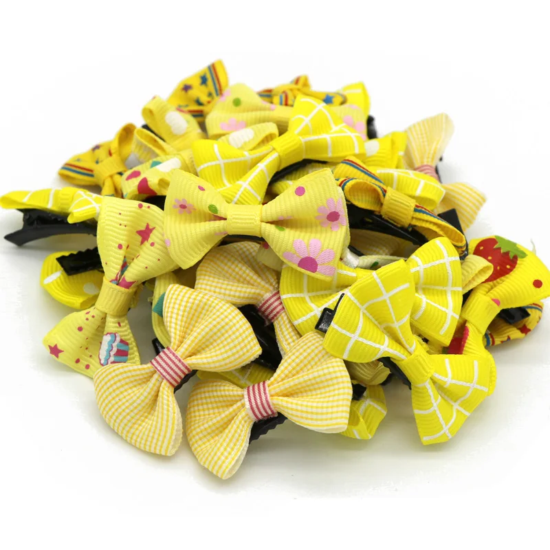 Yellow 12 шт./лот, многоцветные заколки для волос, заколки для волос, аксессуары для девочек, ленты для волос, банты, заколки, рождественские подарки для детей - Цвет: Yellow