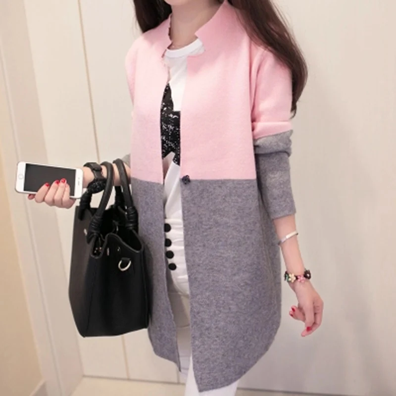2018 Autumn Winter Women's Patchwork Loose Knitted Sweater Cardigan Female Long Sleeve O-neck Warm Jacket Knitting F579 |