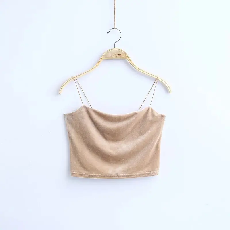 Velvet truncated Topical fashion women's street piquant elastic Straps for underwear Crop Tank top with short bustier T-shirts | Женская