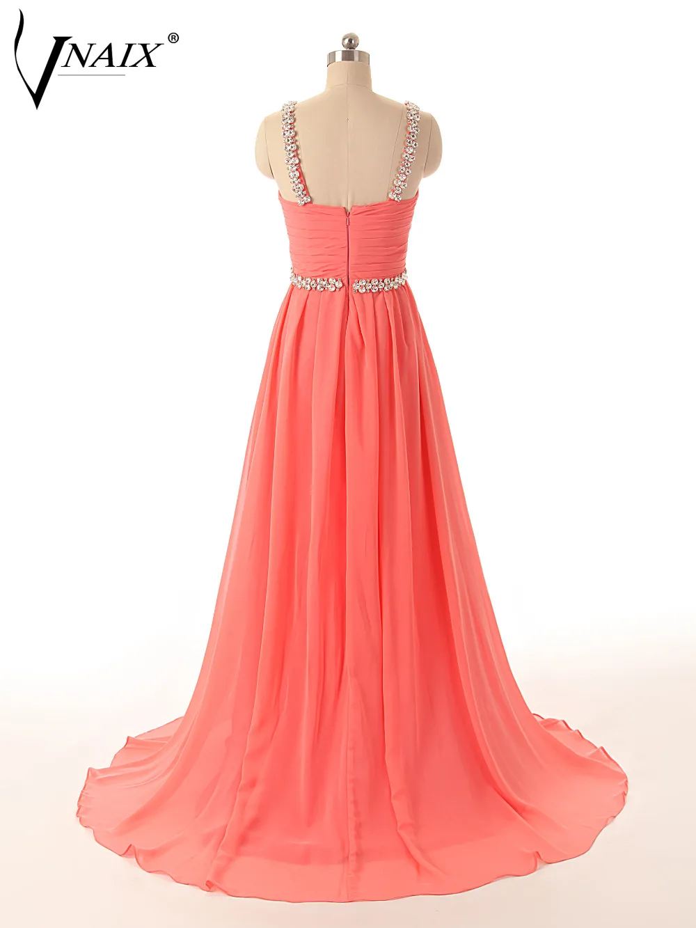 Женское вечернее платье Vnaix E3123 длинное плиссированное кораллового цвета со