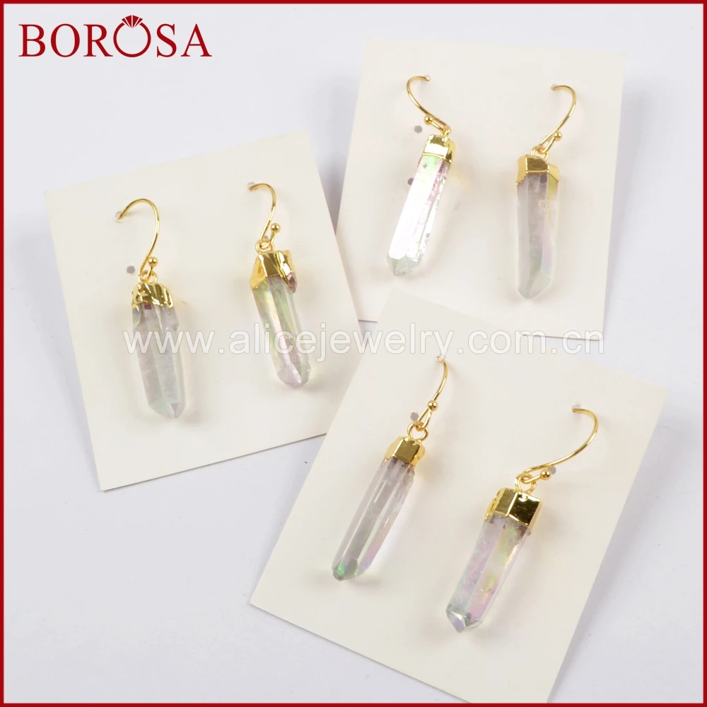 

BOROSA 5/10 пар золотистого цвета, AB цвета, серьги-капли из титана с кристаллами, серьги с кристаллами, кварц кластера, G1606