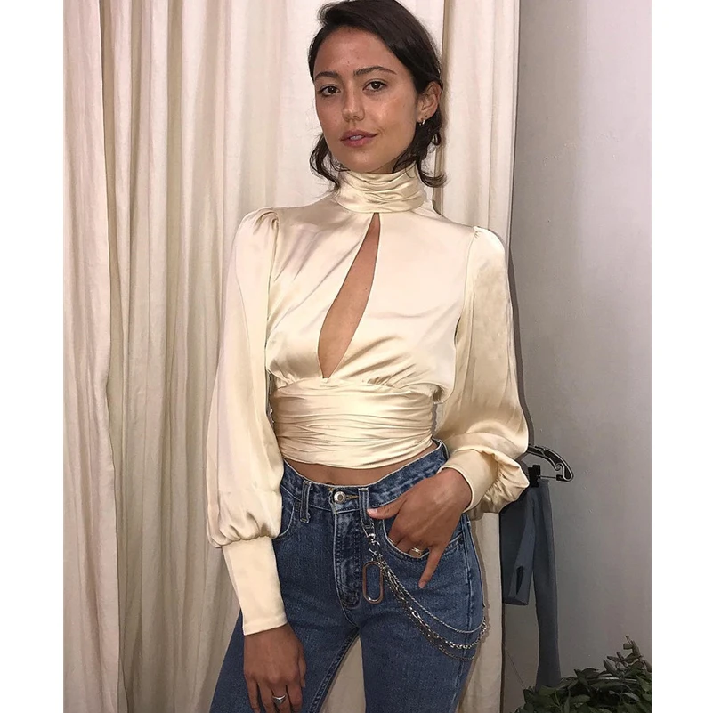 

AEL Sexy Halter Top Long Sleeve Backless Shirt Solid Lace Up Lantern Sleeve Holiday Women's Clothes High Quality Summer 2019