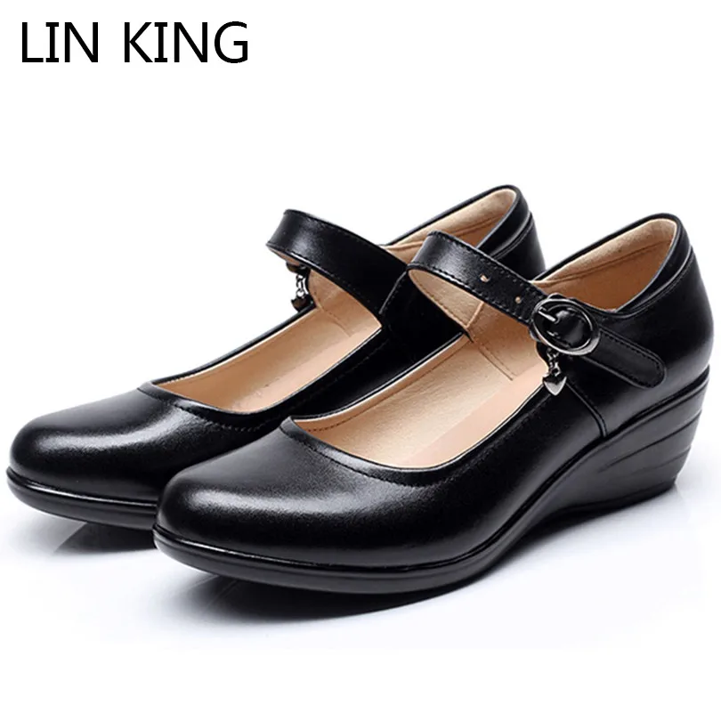 LIN KING/повседневные женские туфли лодочки из натуральной кожи Туфли на высокой