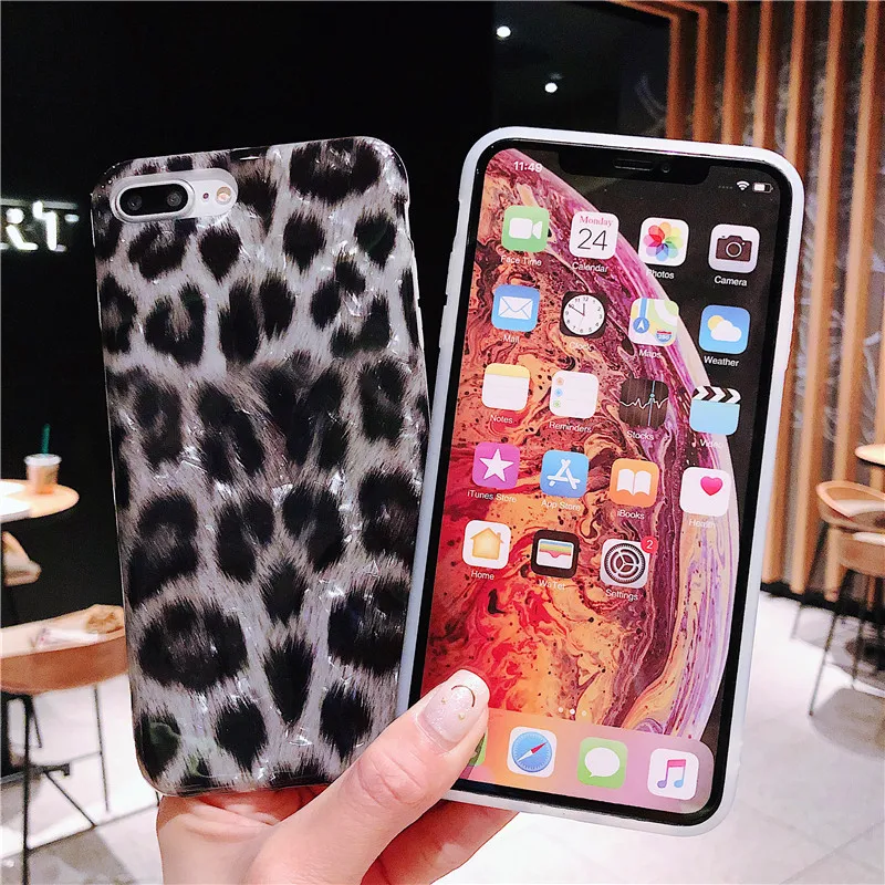 Fashion Leopard Print Phone Case For Coque iphone 6 6s 7 8 plus X XR XS MAX Diamond color Ultrathin Soft IMD Back Cover |