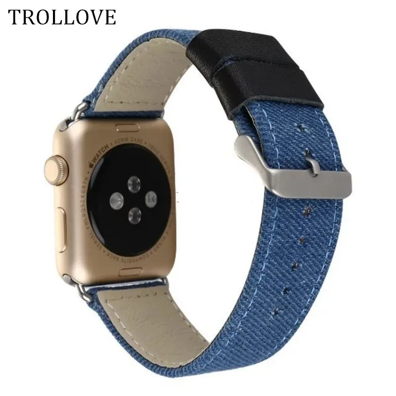 Тканевые джинсовые синие кожаные Ремешки для наручных часов Ремешок Apple Watch 38 мм 42