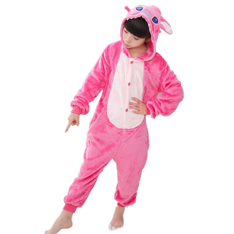 Pink Stitch Кигуруми Фланель Зимняя Пегас Рождественская Пижама Единорог Пегас Пижама для Девочек Животных Пижамы с Капюшоном Onesies Мальчики Пижамы дети пижама единорога - Цвет: Pink Stitch