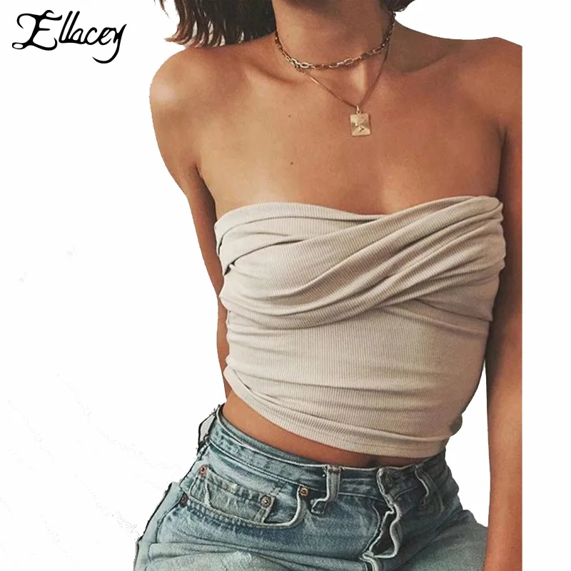 Ellacey, без бретелек, плиссированный топ-труба, женский летний топ, новинка, сексуальный, носить, обхватывает грудь, короткий топ, бюстье, женский модный топ-бандо
