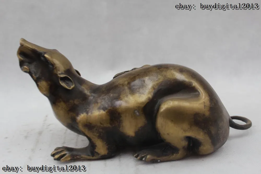 Китайская фольклорная статуя мыши 6 дюймов из чистой бронзы отличная Красивая