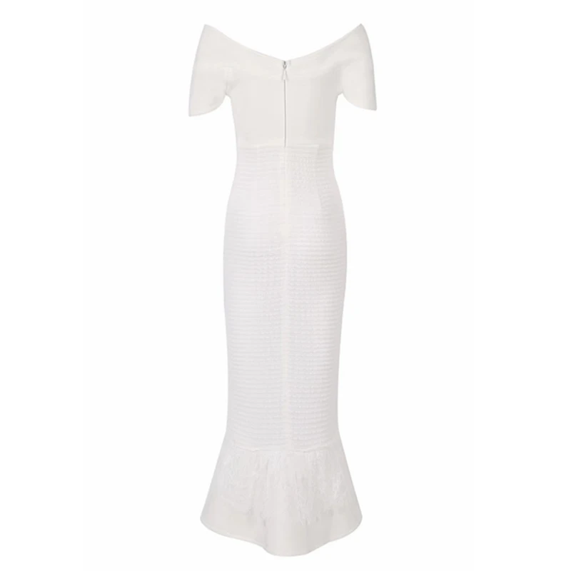2019 Newest White Short Sleeve Elegant Celebrity Women Bandage Dress Off The Shoulder Solid Mermaid V neck Vestidos Club Festa | Женская