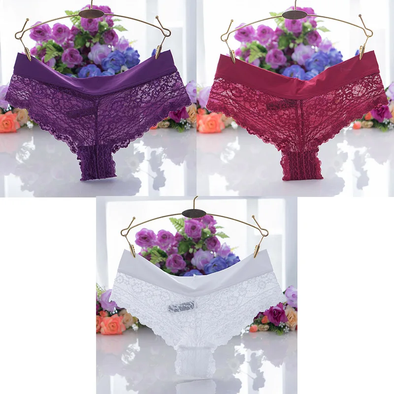 purple red white 3 шт. кружевное нижнее белье ультра мягкие женские сексуальные кружевные трусики стринги нижнее белье женское нижнее белье трусы хлопок промежность - Цвет: purple red white