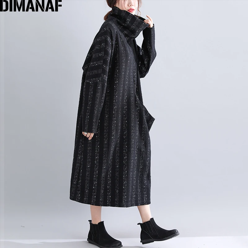 Dimanaf женский зимний элегантный длинный рукав платья плюс размер Леди Vestido женское