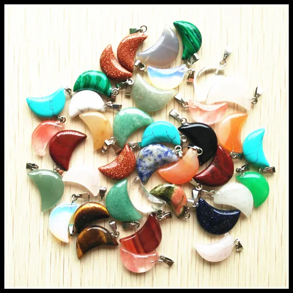 

50pcs high quality assorted natural stone crescent moon shape charms pendants for DIY jewelry making Wholesale free shipping