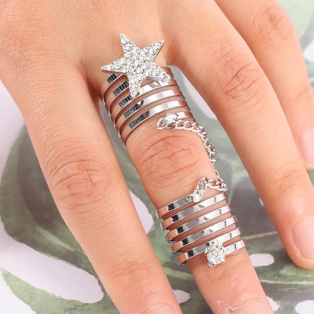 2 шт./компл. в стиле панк женское Сверкающее Кристальное кольцо со звездами и