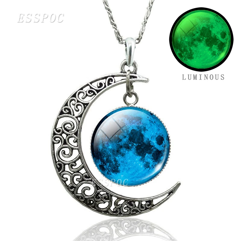 Светится в темноте полнолуние кабошон полумесяц ожерелье светящаяся луна