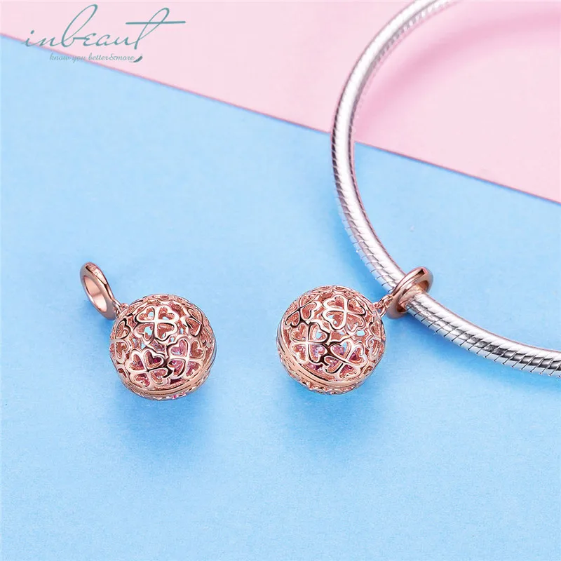 S925 серебро fit Pandora браслет розовое золото клеверные духи бутылки талисманы Настоящее 925 цветок ажурные бусины для браслеты "сделай сам" и ожерелья