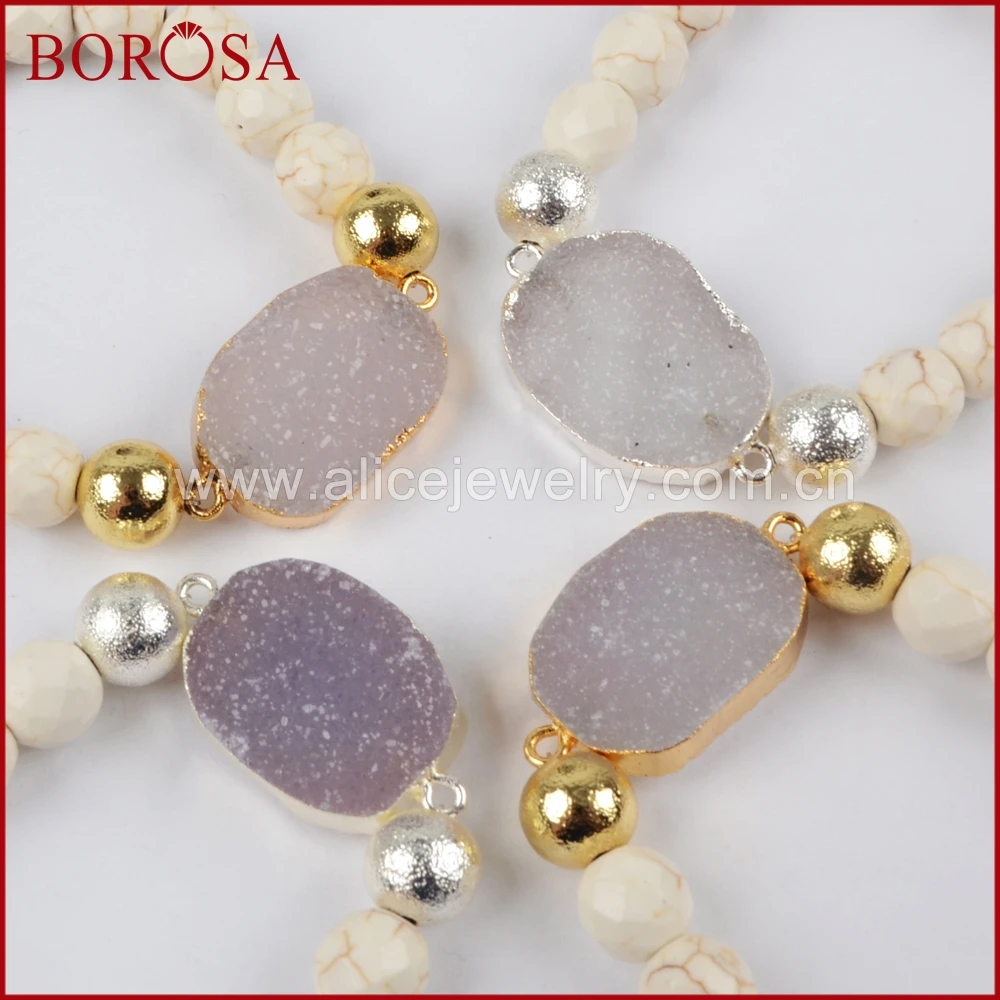 Женский браслет BOROSA золотистый/серебристый натуральный камень очаровательный с