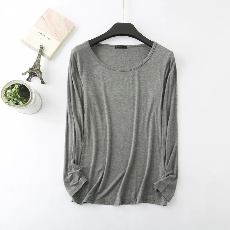 D00107 dark gray Базовая женская футболка с длинным рукавом, женские топы, Весенняя Осенняя футболка, женская футболка в Корейском стиле, хлопковая футболка нового размера плюс, футболка D107 - Цвет: D00107 dark gray