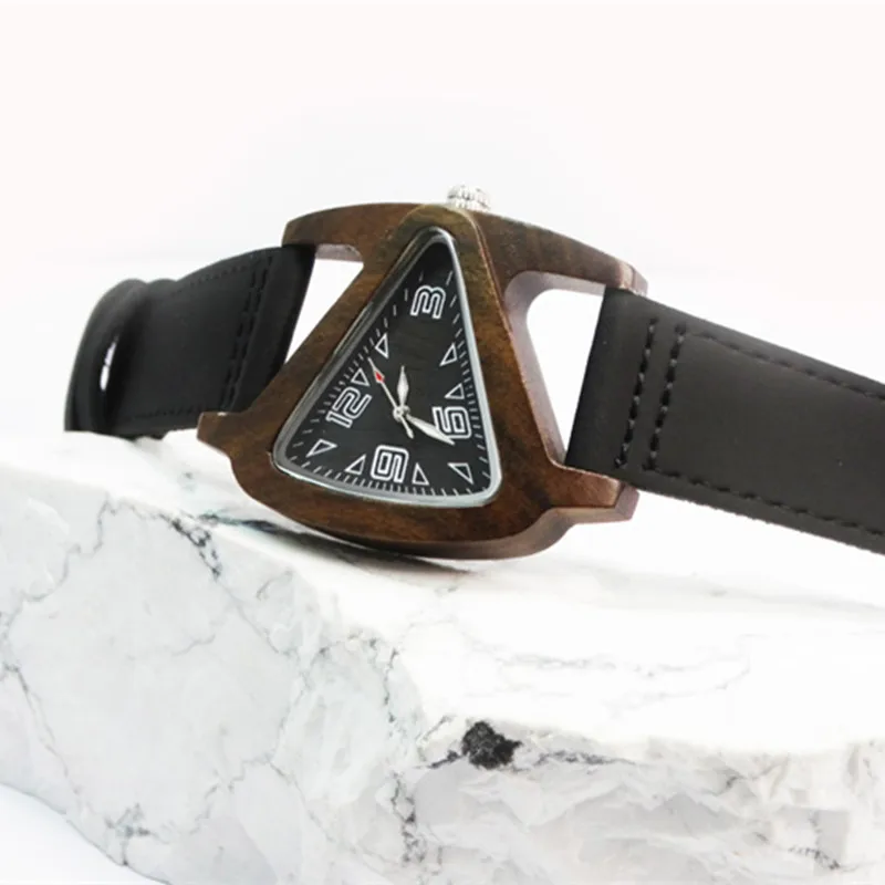 Унисекс очаровательные часы из стекла черного дерева для женщин треугольные