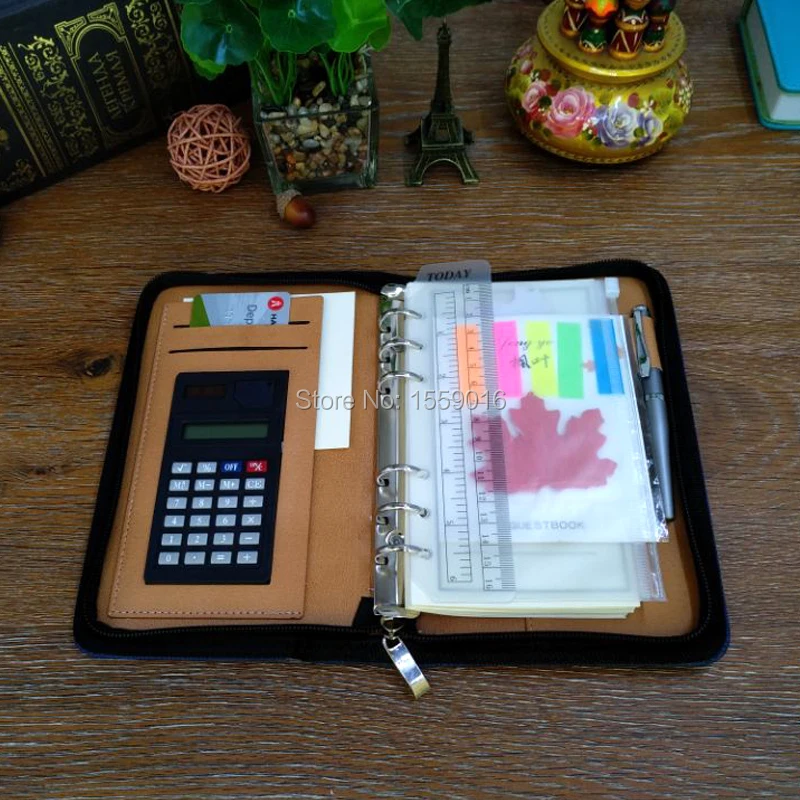 Кошелек Padfolio Кожаный Чехол Органайзер папка для Портфолио на молнии для A6 планировщик прозрачная ручка сумка цветная Линейка-стикер Подарочный набор