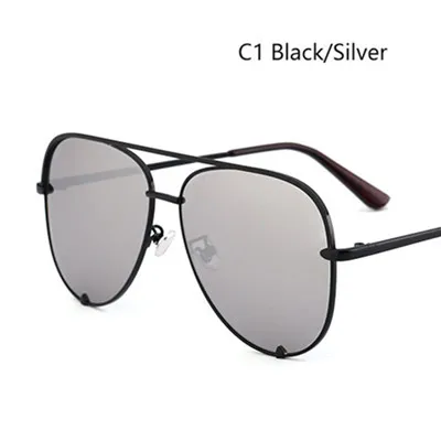 C1 Black.Silver Солнцезащитные очки пилота HBK, большая оправа, Ретро стиль, для женщин и мужчин, фирменный дизайн, женские и мужские,, новые модные очки для улицы, уф400 - Lenses Color: C1 Black.Silver
