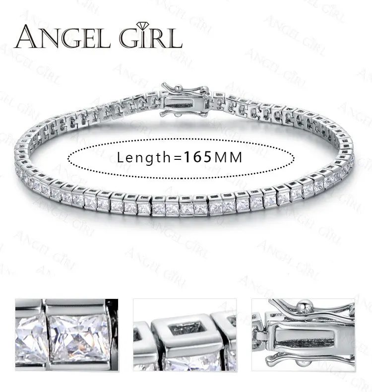 AngelGirl Элегантный квадратный 4 мм cz Теннисный браслет и браслет для женщин и мужчин белого золота цвет блестящие браслеты элегантные ювелирные изделия