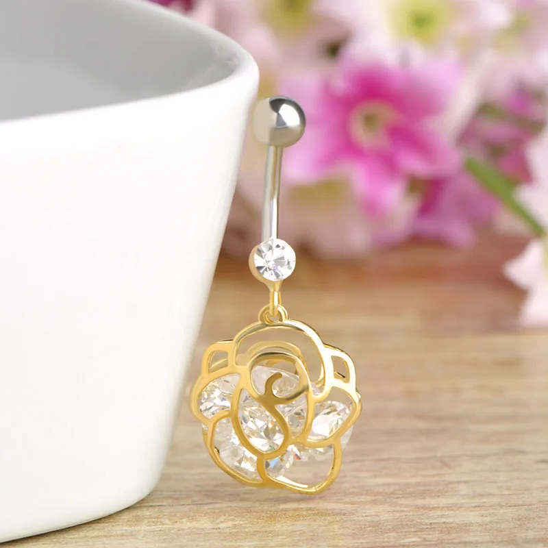 Funmor кольцо для пирсинга пупка с цветами ювелирные изделия из нержавеющей стали