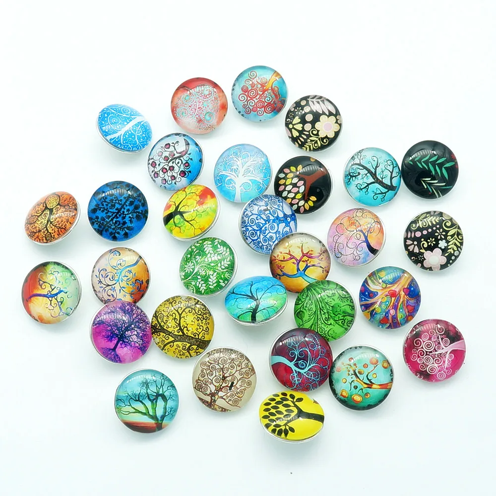 

50pcs mixed 18MM NB0485 Tree of Life Round Domes Photo Print Glass Cabochon snap button fit DIY snap bracelets