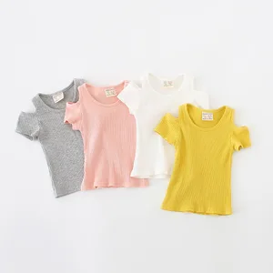 Newborn Baby Summer Clothes 2018 Candy Color Cotton O-neck Tshirts for Girls Short Sleeve Tees Kids Baby Girl Off Shoulder Tops