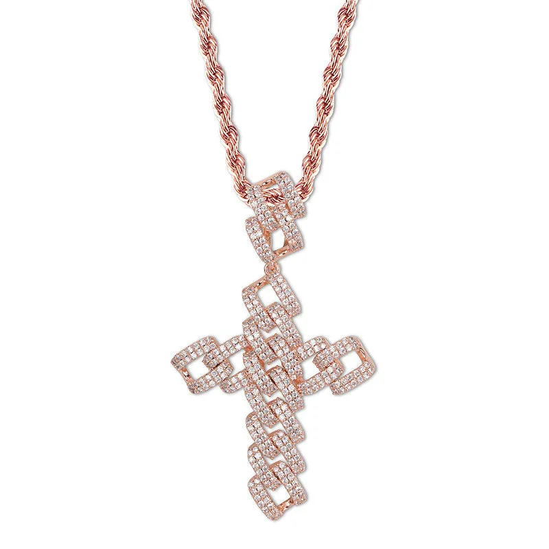 

Lucky Sonny Iced Cross Pendant Bijoux Gold Silver Copper 5A Shiny CZ Cross Pendant Necklace Men Women Hip Hop Jewelry Gift