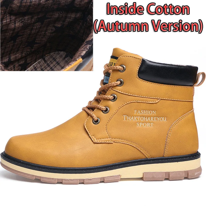 Autumn Yellow SURGUT Brand Hot Newest Keep Warm Winter Boots Men High Quality Waterproof Casual Shoes Working Fashion pu Leather Snow Boots - Цвет: Autumn Yellow