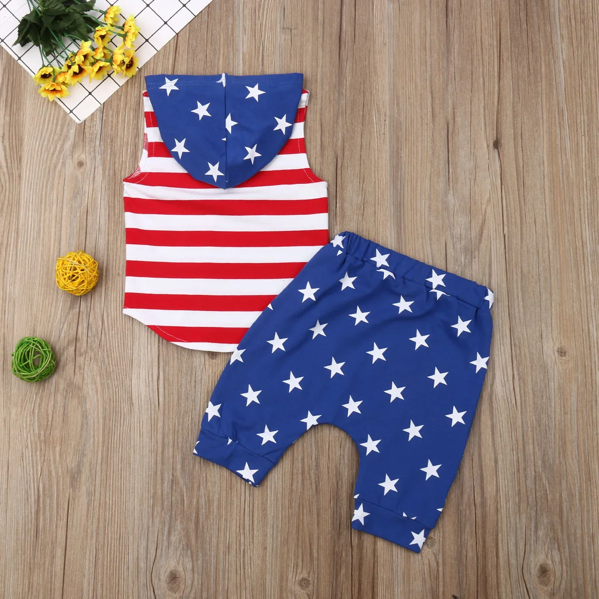 Летняя одежда для малышей комплекты одежды с принтом флага США маленьких