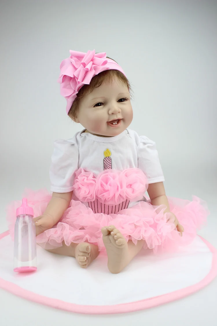 

new 22"55cm girl doll reborn soft silicone reborn babies with pacifier fashion children gift dolls toys bebes bonecas menina