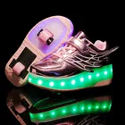Детские кроссовки с колесиками, модная обувь для роликовых коньков, со светодиодной светильник кой, зарядка через USB, розовые, золотые