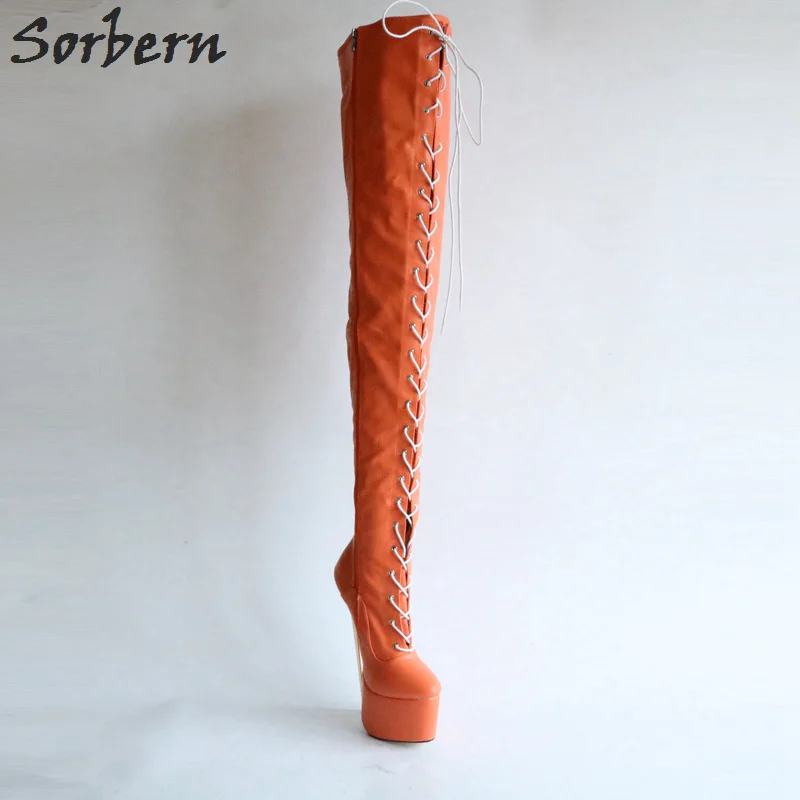 Sorbern/оранжевые матовые высокие сапоги до середины бедра на шнуровке Женская