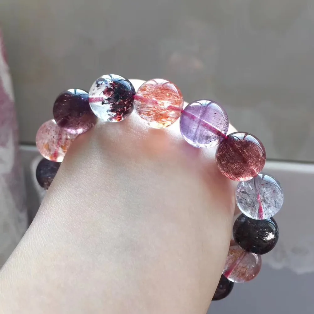 Натуральный Lepidocrocite кварца Rutilated супер семь 7 красный 13 5 мм женщина мужчина