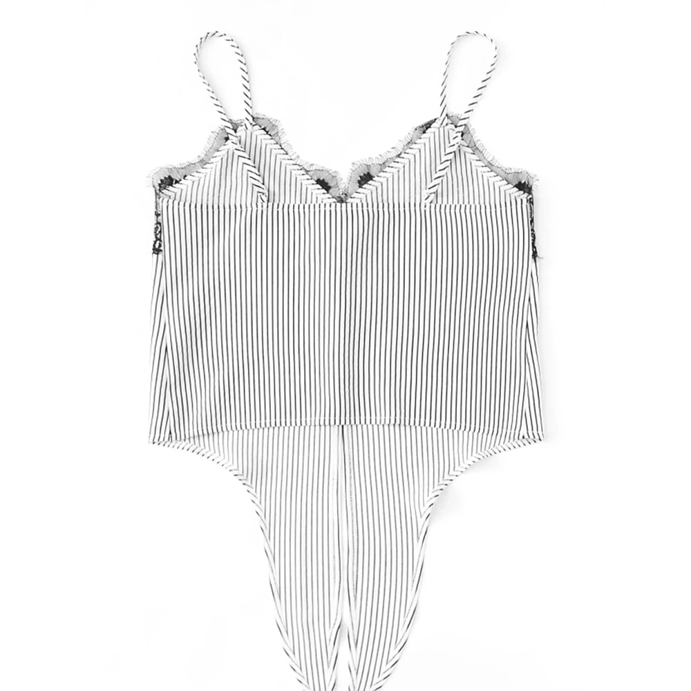 Женский кружевной топ на бретельках в полоску без рукавов свободный сексуальный