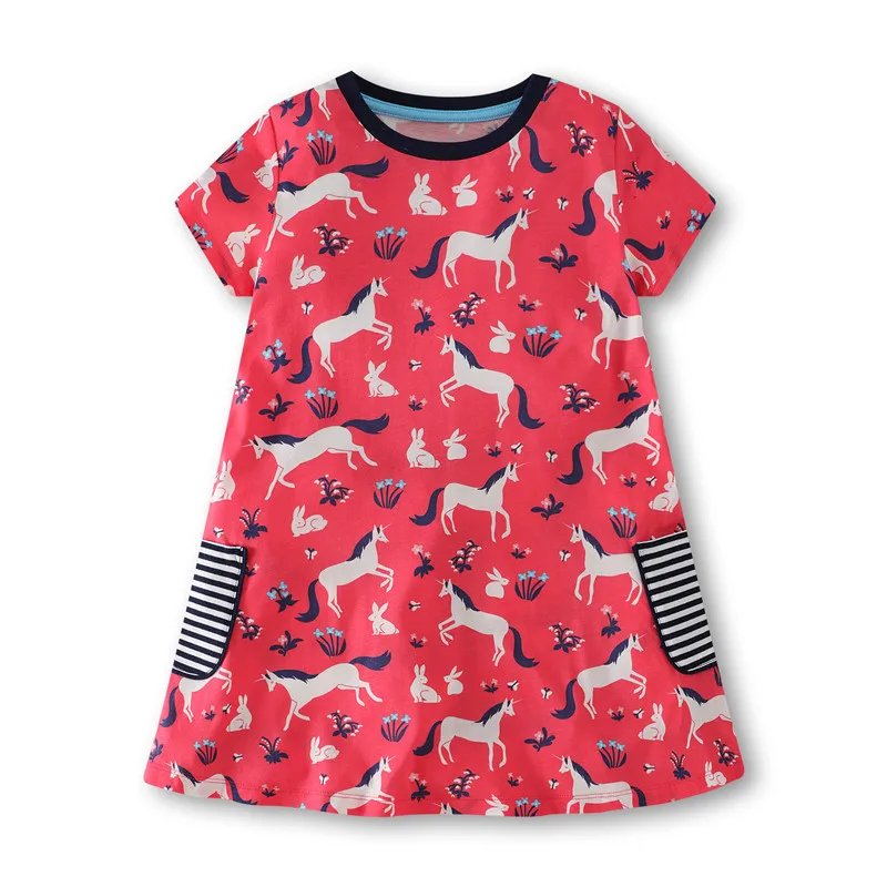 Новое поступление хлопковые платья с карманами для маленьких девочек детская