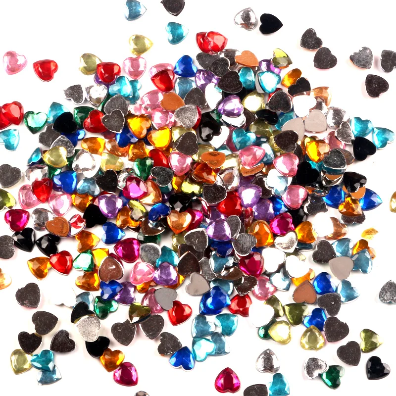 

500Pcs Mixed Heart Acrylic Decoration Crafts Beads Flatback Cabochon Scrapbook DIY For Clothes Embellishments Accessories