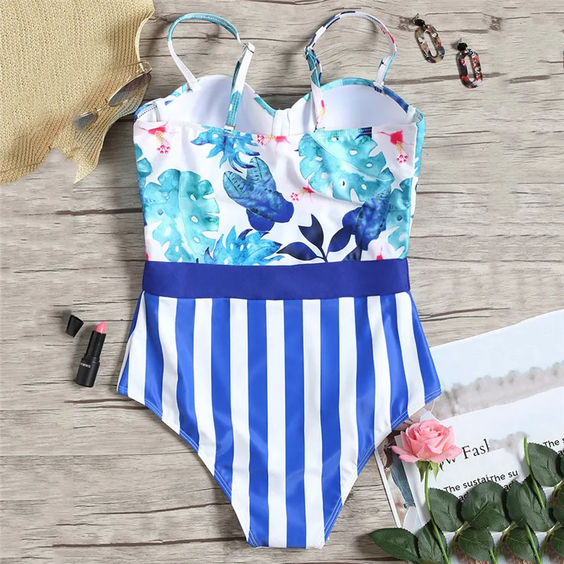 Цельный купальник размера плюс купальники Для женщин сексуальные печатных