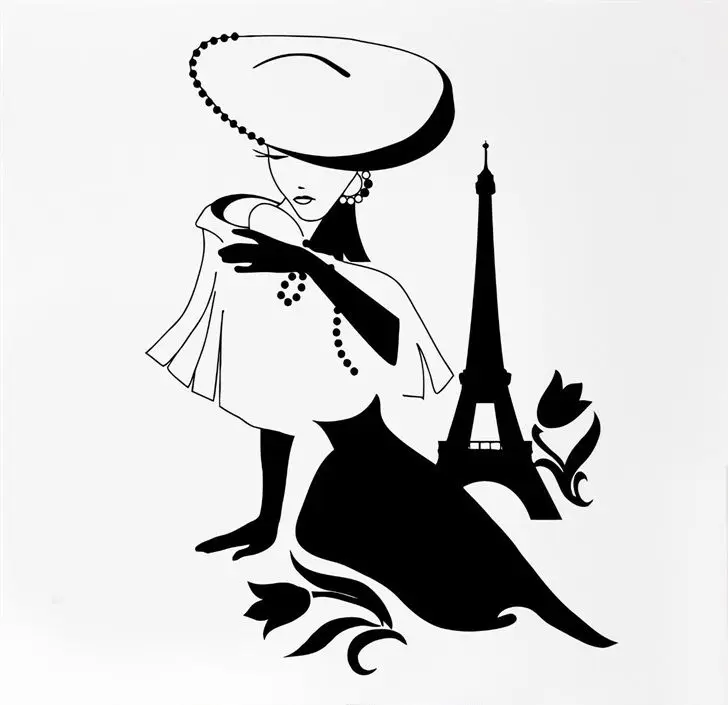 Wall Decal Paris France Eiffel Tower Sexy Girl Flower Vinyl | Дом и сад