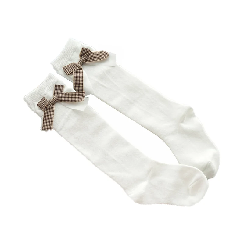 Гольфы с галстуком бабочкой для маленьких девочек Зимние гольфы белые длинные