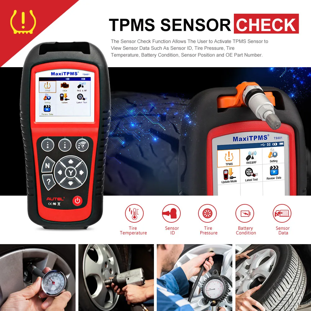 AUTEL MaxiTPMS TS601 диагностический инструмент, автомобильный OBD2 сканер, автомобильный TPMS активатор, инструменты для ремонта шин, датчик, программируемый код, считыватель