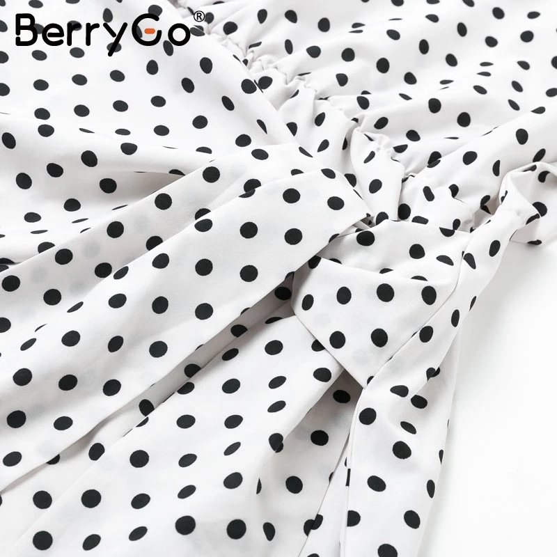 Simplee Повседневные в горошек Женские мини-платье с оборками на рукавах и поясом