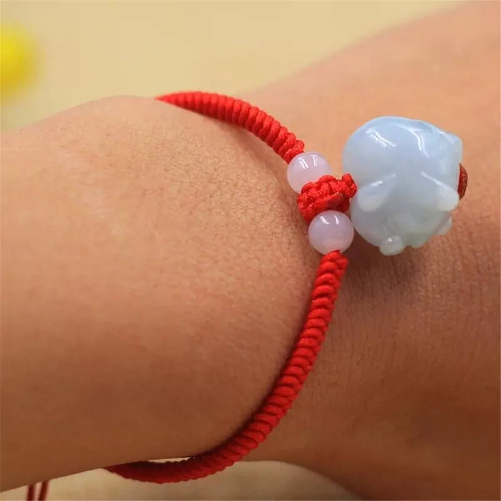 Натуральный Бирма ЖАДЕИТ ручной вязки Lucky Красный Черный Веревка Цепь 3D