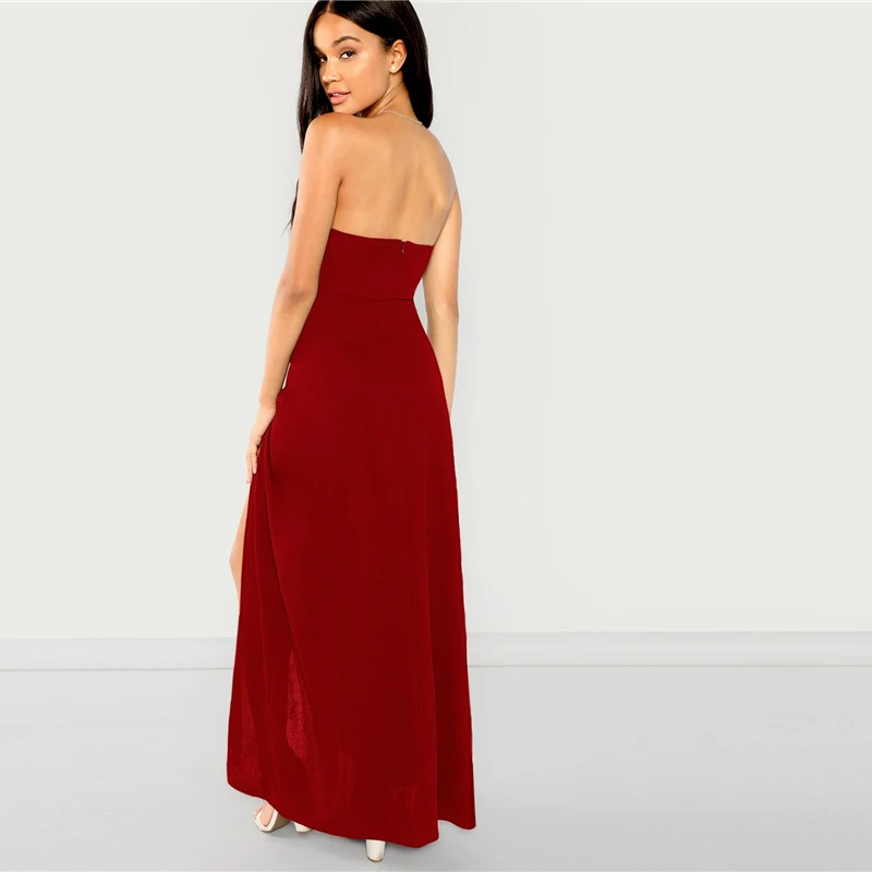 SHEIN Стильное Платье С V-Образным Вырезом И Разрезом Женское Сексуальное Длинное Платье Макси Без Рукавов