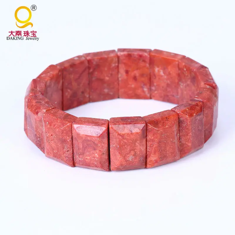 

Classic stone bracelet red coral bead bangle rectangle shape coral bead stretch bracelet energy bracelet