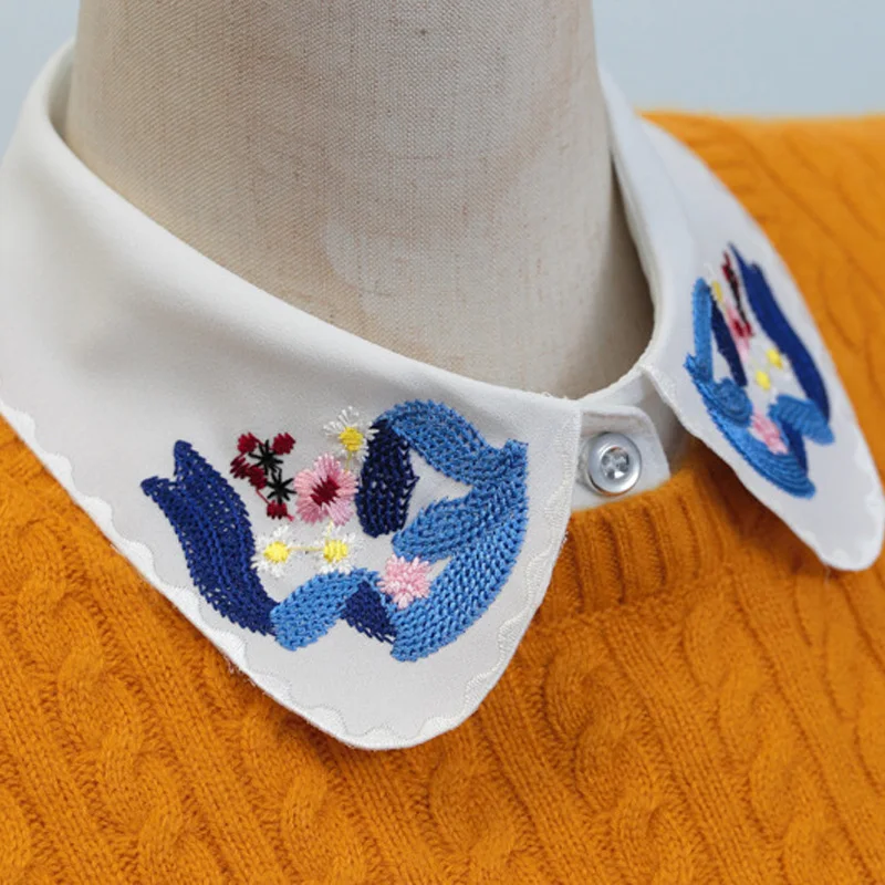 

Blouse Shirt detachable fashion shirt Blue bow knives embroidered half-shirt decoration sweater false collar