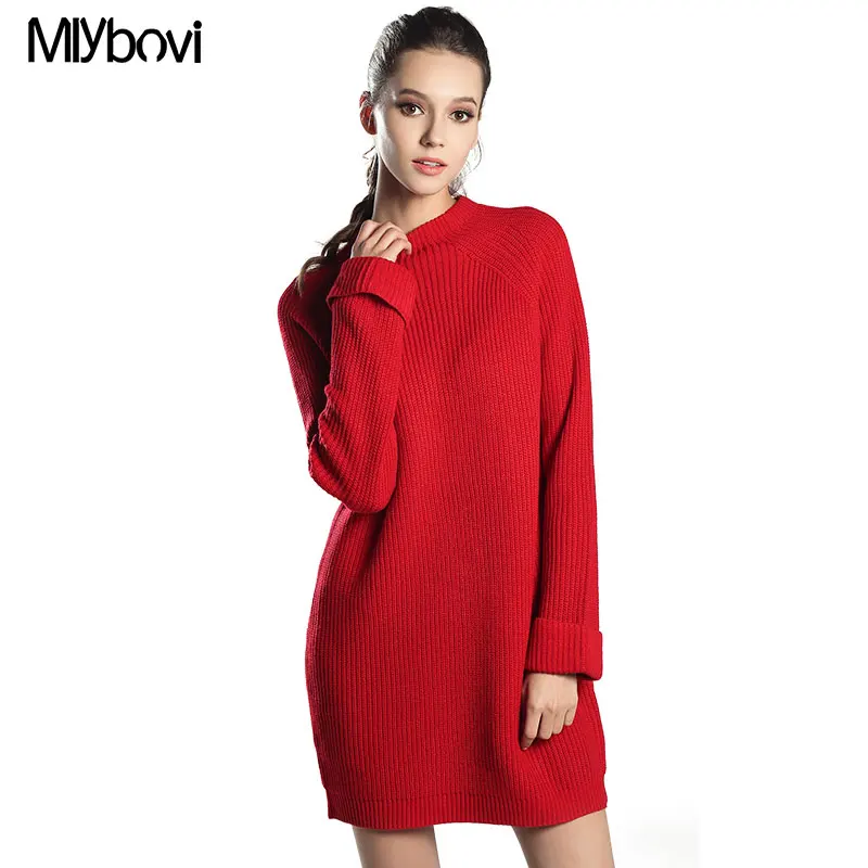 Women Autumn Winter Sweater Knitted Dresses Slim Elastic Turtleneck Long Sleeve Solid pullover female winter dress 2018 | Женская одежда
